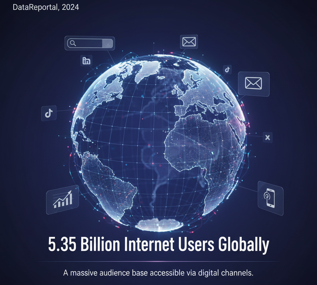 According to DataReportal’s Digital 2024 report, there are over 5.35 billion internet users globally, representing a massive audience base accessible via digital channels providing immense benefits of digital marketing to reach this audience.