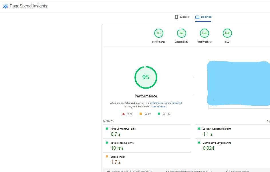 core web vitals from page speed insight for one of our client site