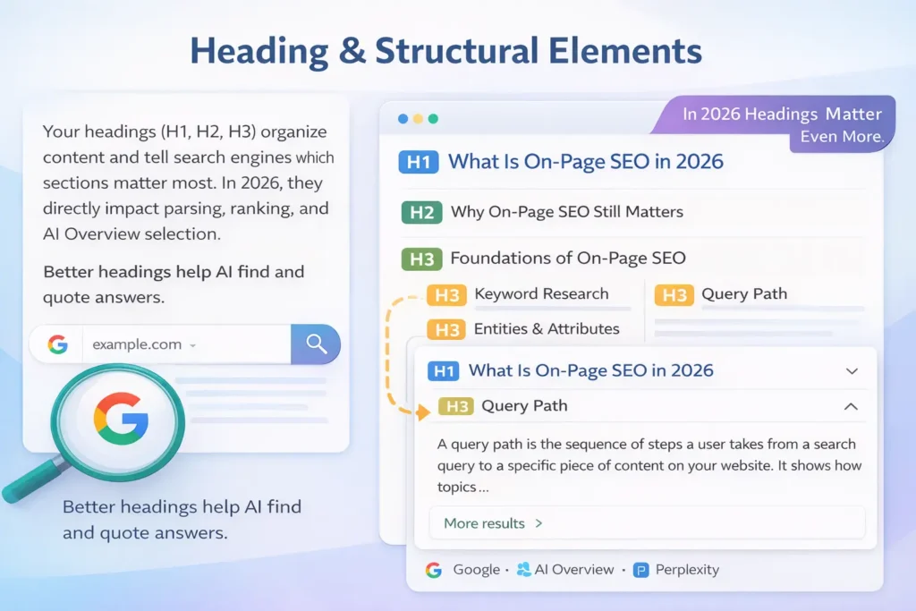 heading hierarchy structure. element of on page seo