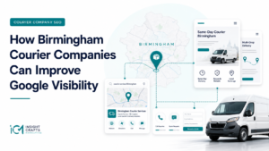 Courier company SEO guide showing Birmingham local search, service pages and enquiry tracking